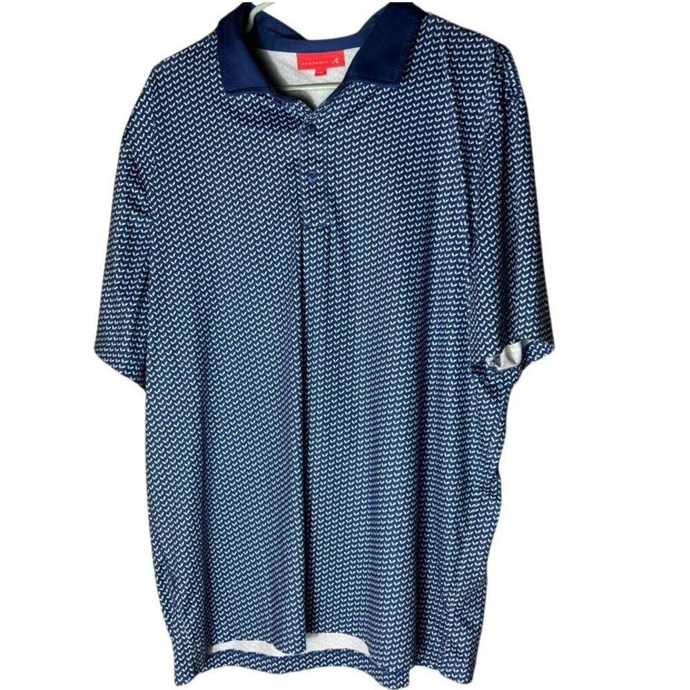 Redvanly Men’s XXL Golf Polo Shirt Navy Blue White Print Short Sleeve